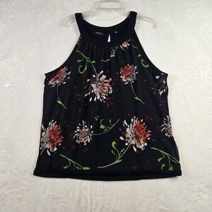 Apt 9 Women's Black Red Green Floral Blouse Size Large‎ Sleeveless Keyhole Back